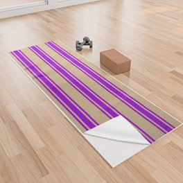 [ Thumbnail: Tan and Dark Violet Colored Lined/Striped Pattern Yoga Towel ]