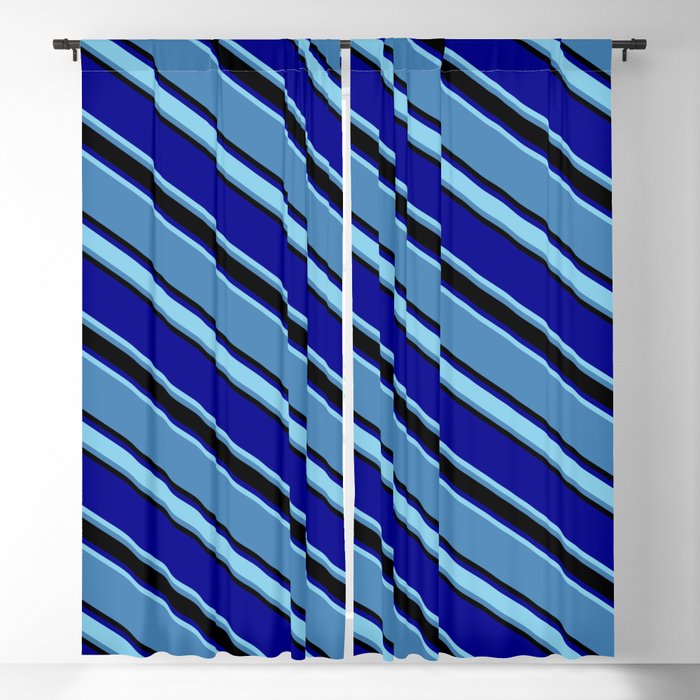 Blue, Black, Dark Blue & Sky Blue Colored Pattern of Stripes Blackout Curtain