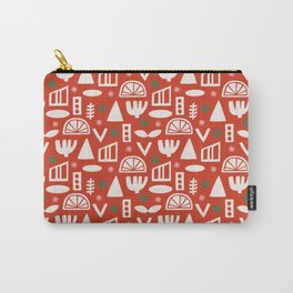 Holiday Folk Abstract Shapes Block Print Christmas Geometric Green Red Pink White Carry-All Pouch