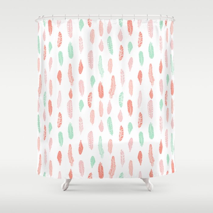 Feather Mint Pink And White Minimal Feathers Pattern Nursery Gender Feather Mint Pink And White Minimal Feathers Pattern Nursery Gender Neutral Boho Decor Shower Curtain By Charlottewinter Society6