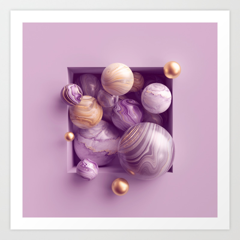 3d Abstract Background Assorted Pink Gold Marble Balls Inside