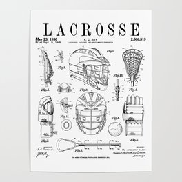 Lacrosse Player Equipment Vintage Patent Drawing Print Poster