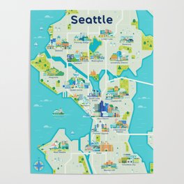 Seattle Neighborhoods Map Poster