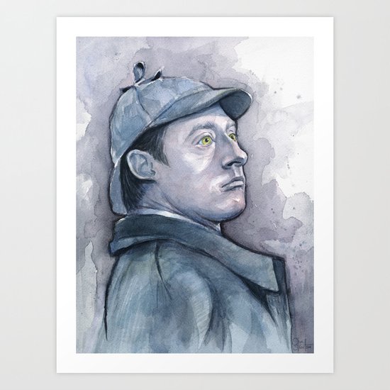 Data as Sherlock Holmes Watercolor TNG Portrait Art Print