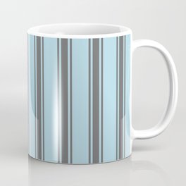 [ Thumbnail: Light Blue & Dim Grey Colored Stripes/Lines Pattern Coffee Mug ]