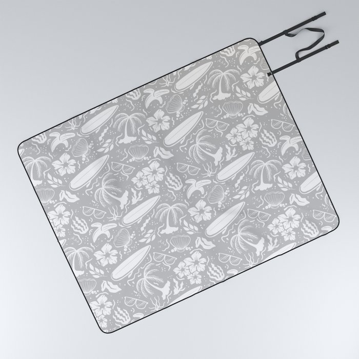 Light Grey and White Surfing Summer Beach Objects Seamless Pattern Picnic Blanket