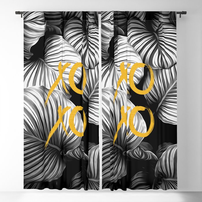Xoxo nature gold and black white Blackout Curtain