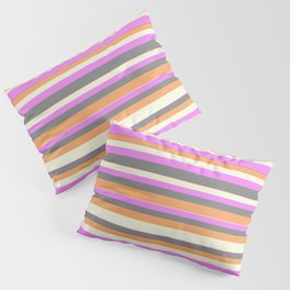 [ Thumbnail: Violet, Gray, Brown, and Beige Colored Lined/Striped Pattern Pillow Sham ]