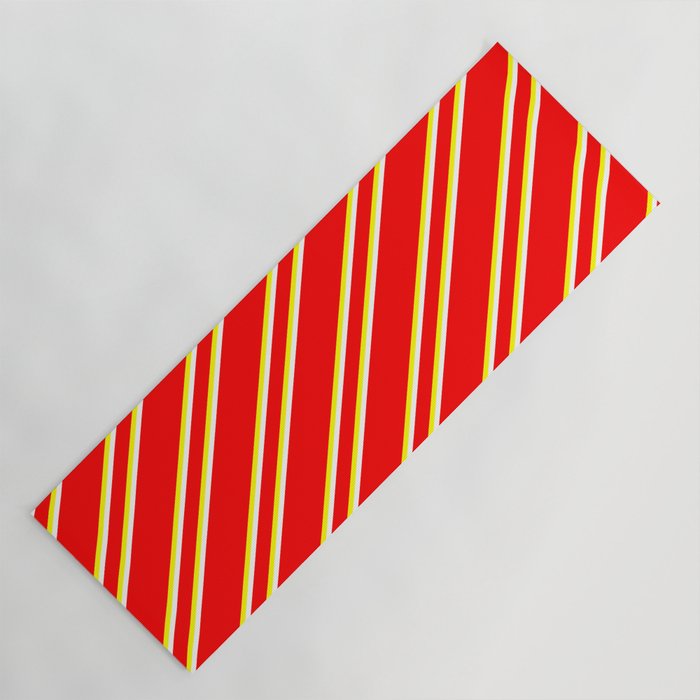 Red, Yellow, and White Colored Stripes Pattern Yoga Mat