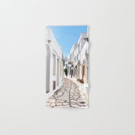 Street View of Tinos Island in Greece with Traditional Houses and Shops Hand & Bath Towel