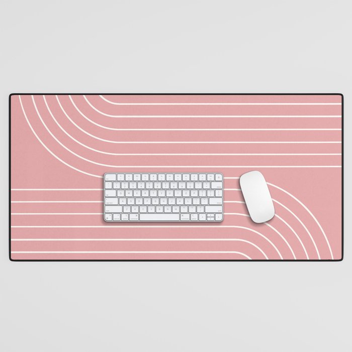 Minimal Line Curvature X Pink Mid Century Modern Arch Abstract Desk Mat