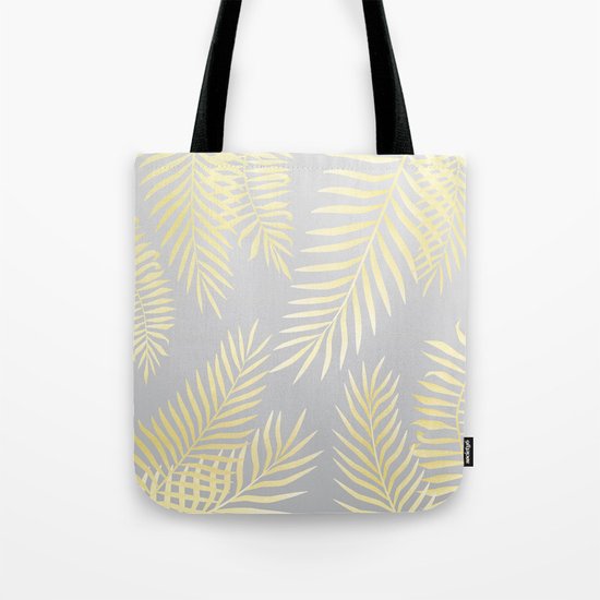 Gold palm leaves on grey Tote Bag
