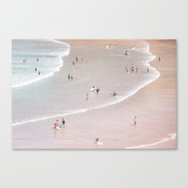 Aerial Pastel Beach - People - Pink Sand - Ocean - Sea Travel photography Canvas Print