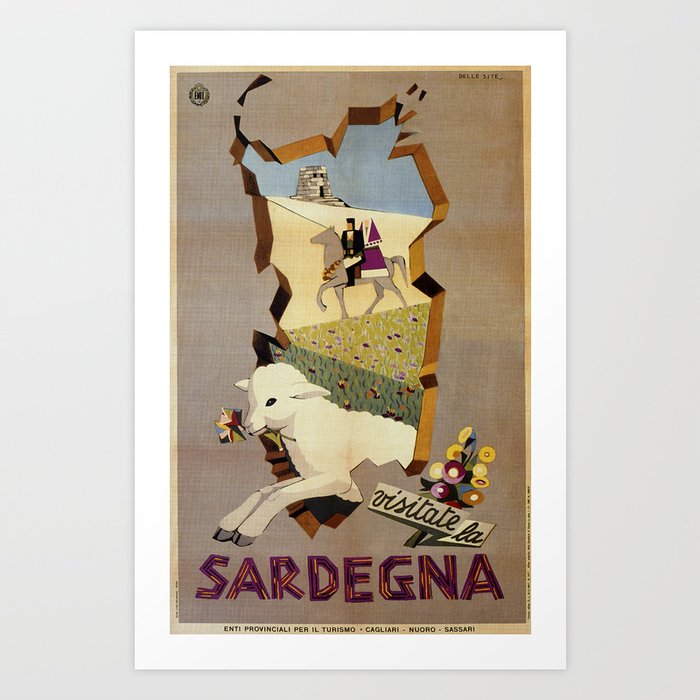 Visit Sardinia vintage Italian travel ad Art Print