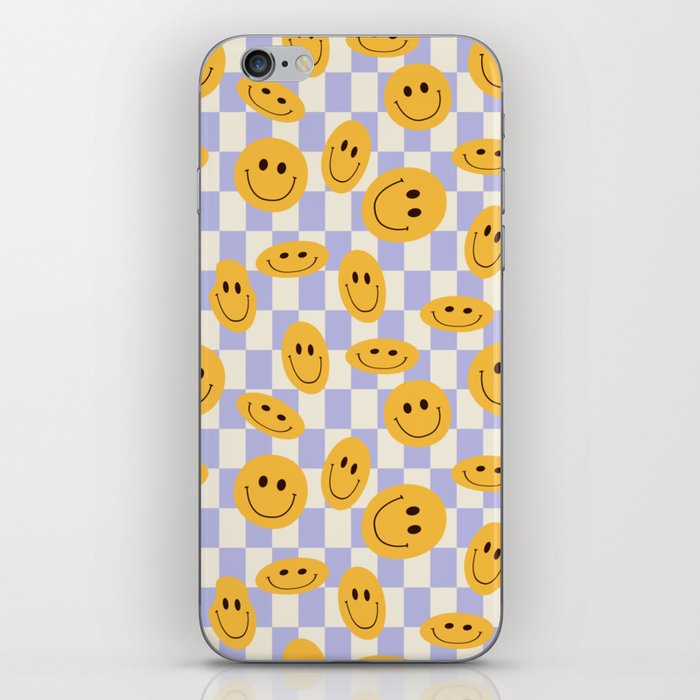 Retro Vintage Smiley Face Design Purple Checkered Gingham  iPhone Skin