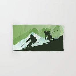 Winter Sport • Best Skiing Design Ever • Green Background Hand & Bath Towel