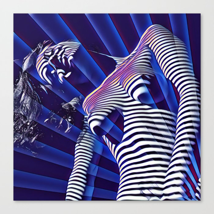 8041s-KMA Blue Nude Young Woman Striped with Light and Radiating Power Canvas Print