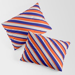 [ Thumbnail: Red, Light Grey, and Blue Colored Lined Pattern Pillow Sham ]