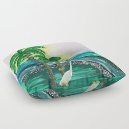 Tropical Ocean View with Egret Floor Pillow