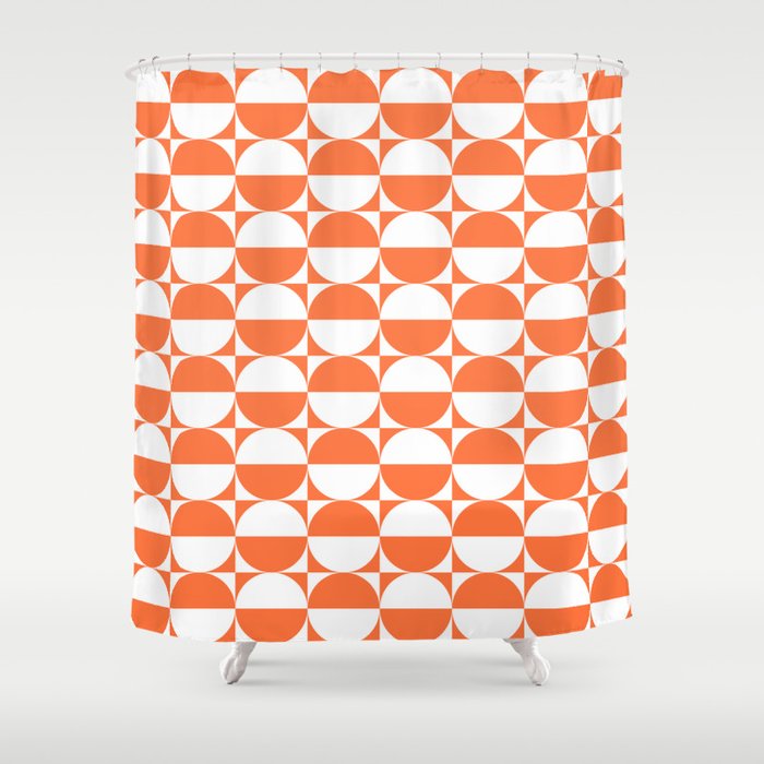 Mid Century Modern Half Circles Pattern Orange Shower Curtain By