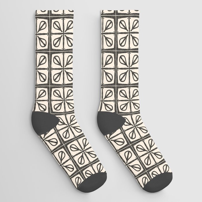 Sorrel Tile Pattern in Charcoal and Almond Cream Socks