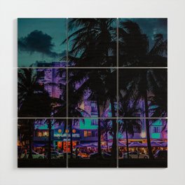 Miami By Night, Palm Trees USA, art deco style  | Neon light | Fine Art Travel Photography Wood Wall Art