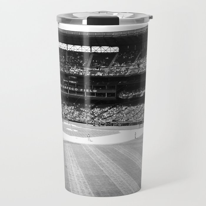 Safeco Field in Seattle Washington - Mariners baseball stadium in black and white Travel Mug