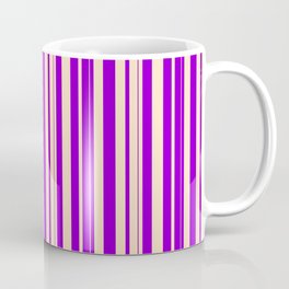 [ Thumbnail: Bisque and Dark Violet Colored Lined/Striped Pattern Coffee Mug ]