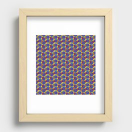 Pop-Art Blue and Orange Flowers on Yellow Background Recessed Framed Print