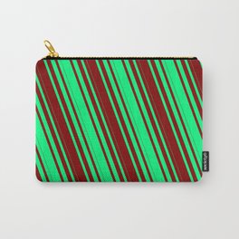 [ Thumbnail: Green & Maroon Colored Striped/Lined Pattern Carry-All Pouch ]
