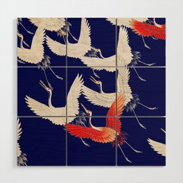 Furisode with a Myriad of Flying Cranes | Blue Wood Wall Art