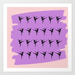 Ballerina figures in black on violet brush stroke Art Print