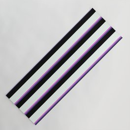 [ Thumbnail: Orchid, Dark Slate Blue, Black & Mint Cream Colored Lines/Stripes Pattern Yoga Mat ]