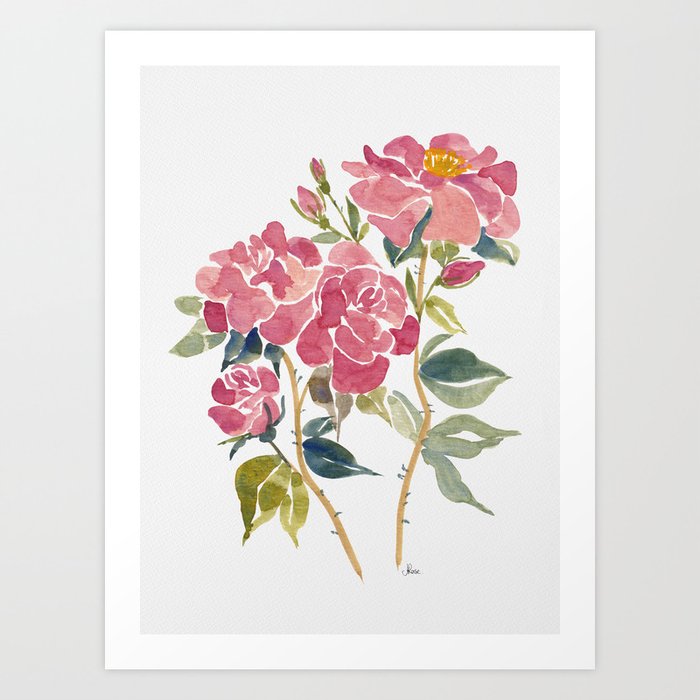 Wild Roses in Gouache Art Print
