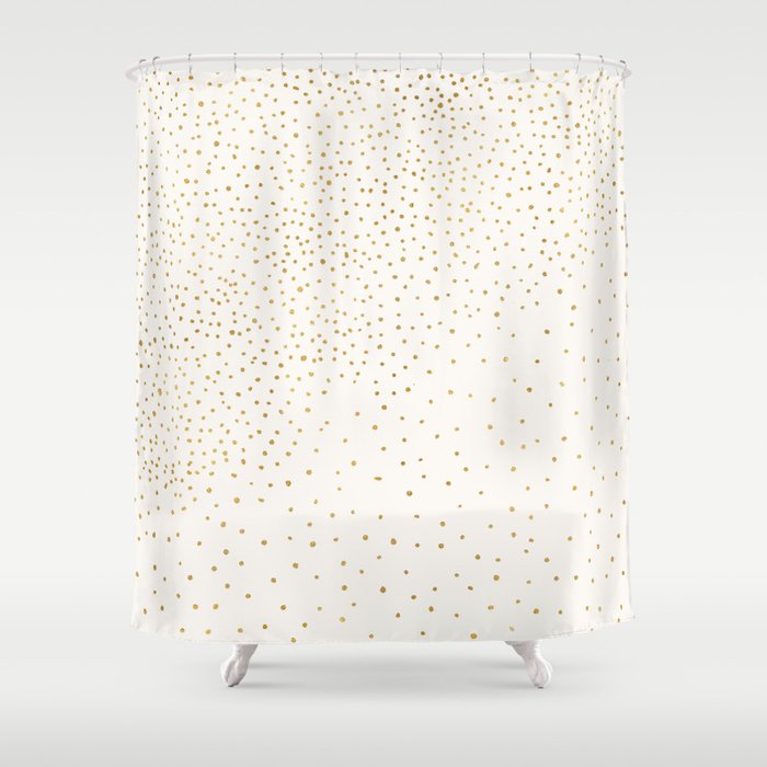 Falling Stars Metallic Gold Dot Pattern Shower Curtain