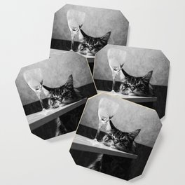 The Nightwatch Cat at the Absinthe bar black and white photograph / art photography Coaster
