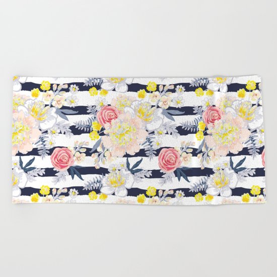 Peony bouquets striped Beach Towel