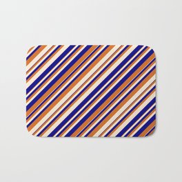 [ Thumbnail: Blue, Chocolate, and Beige Colored Lines/Stripes Pattern Bath Mat ]