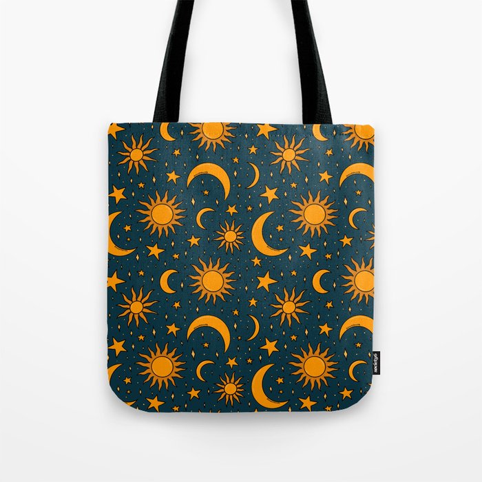 Vintage Sun and Star Print in Navy Tote Bag