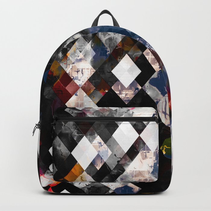 geometric pixel square pattern abstract background in blue red black Backpack