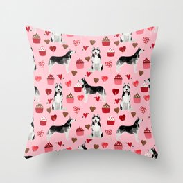 Husky Siberian Huskies dog breed valentines day love pattern print by pet friendly for dog person Throw Pillow