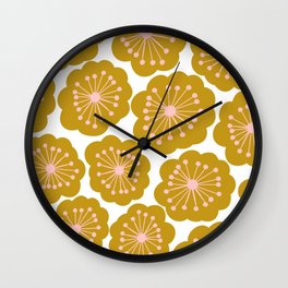 Mid Century Mod Flowers in Pink and Mustard Wall Clock