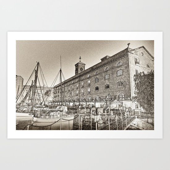 St Katherine's Dock London sketch Art Print
