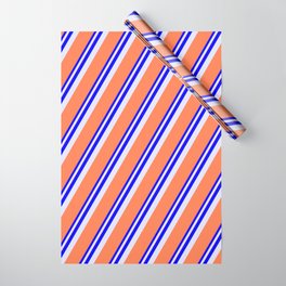 [ Thumbnail: Blue, Lavender & Coral Colored Lines/Stripes Pattern Wrapping Paper ]