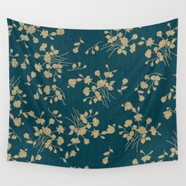 Gold Green Blue Flower Sihlouette Wall Tapestry