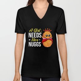 Chicken Nugget Girl Queen Vegan Nuggs Fries V Neck T Shirt