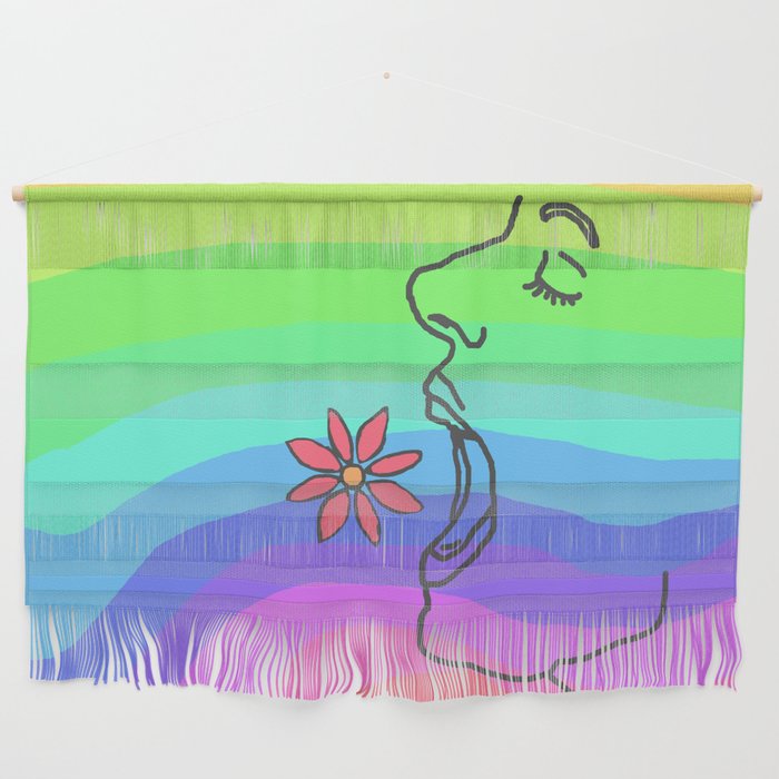 Eating a flower, with hunger, on a rainbow background Wall Hanging