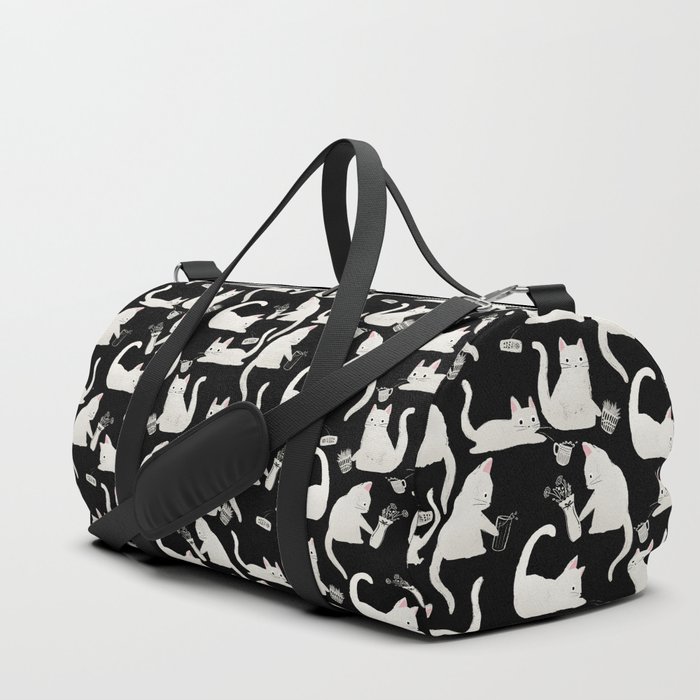 Bad Cats Knocking Things Over, Black & White Duffle Bag