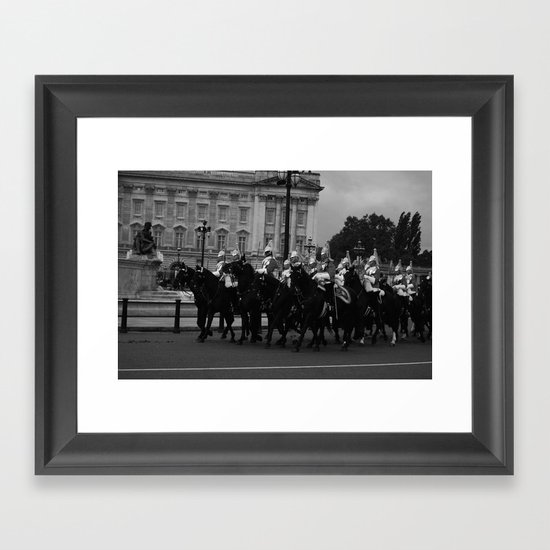The Guards and Buckingham Palace b&w Framed Art Print