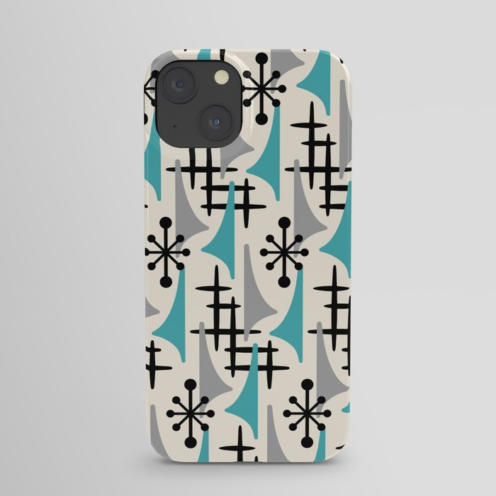 Mid Century Modern Atomic Wing Composition Blue & Grey iPhone Case